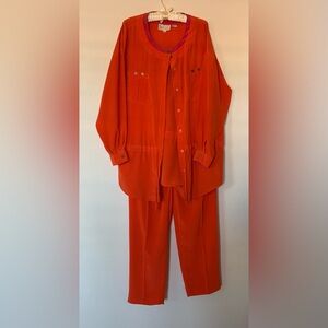 Peters & Ashley Vibrant Fuchsia and Orange Silk Pantsuit Ensemble